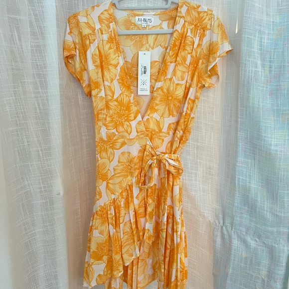 XIX PALMS Wrap Dress (Orange/White) Size Large - Picture 3 of 6